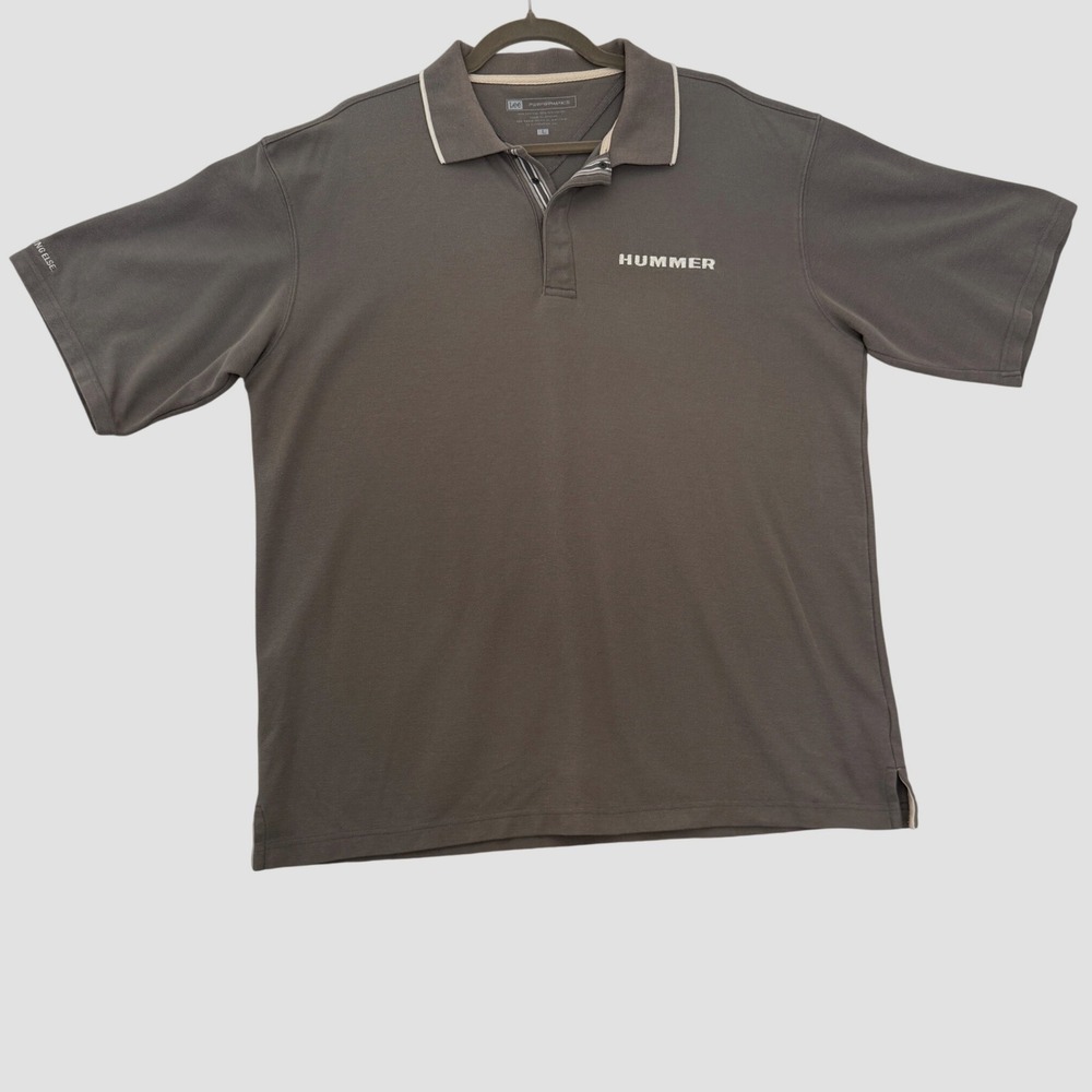 VTG Hummer Like Nothing Else Polo Shirt Mens L Gray Lee Performance GM SUV H2 H3